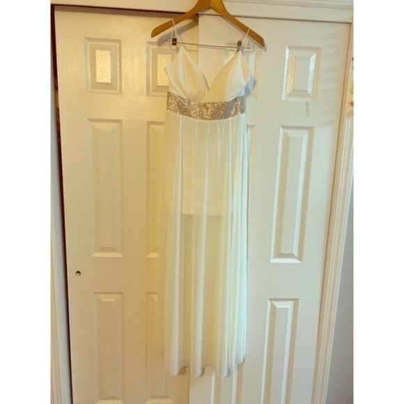 White Sheer Overlay Maxi Skirt Size Large - Picture 3 of 8